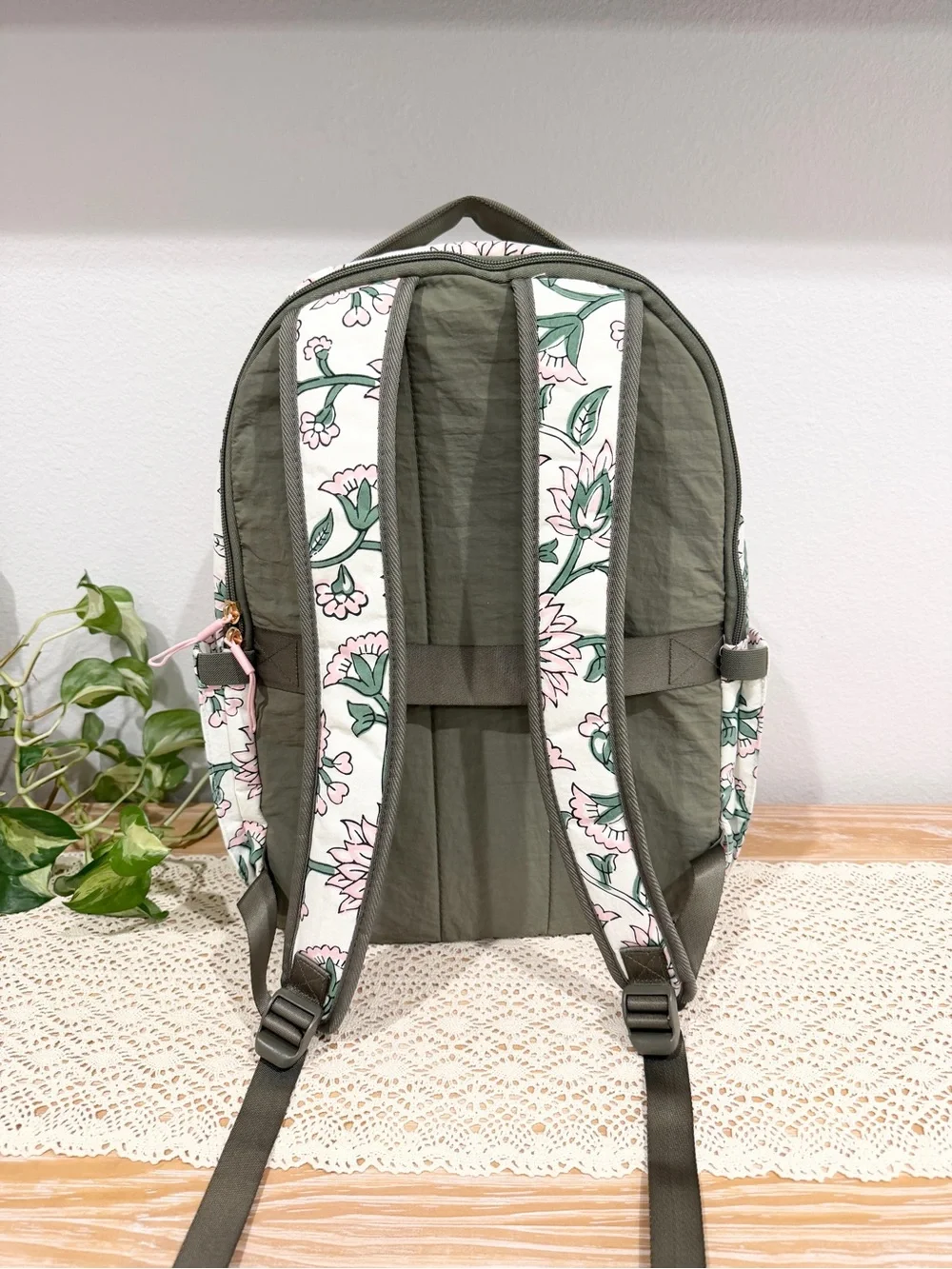 Target Floral Quilted Backpack in Pink and Green